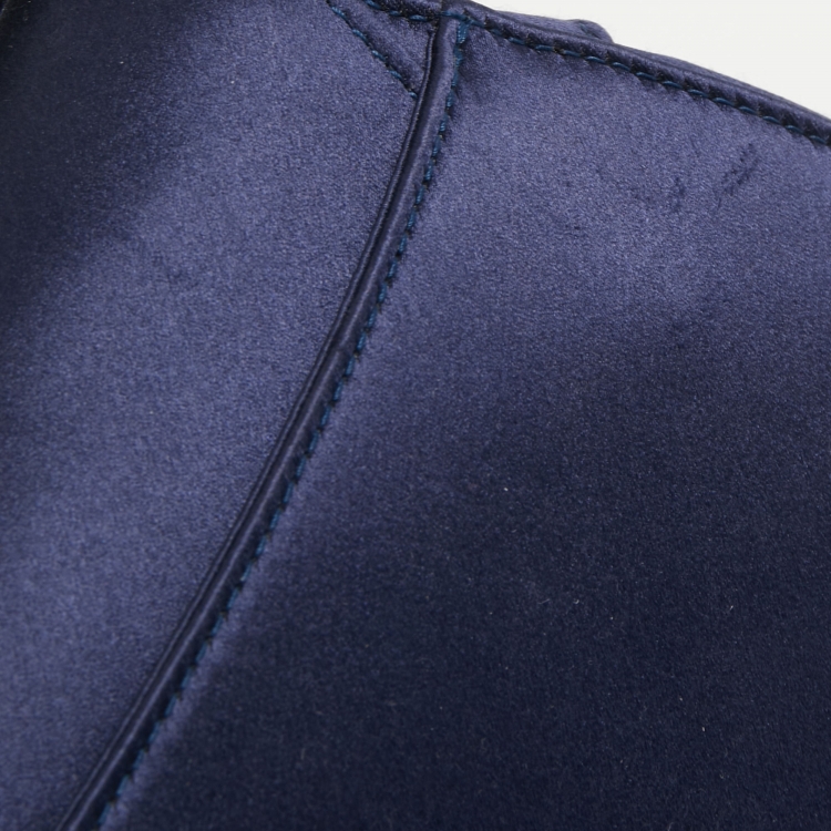 Pre Owned Dior Blue Satin Mini Crystal Embellished Logo Saddle Bag