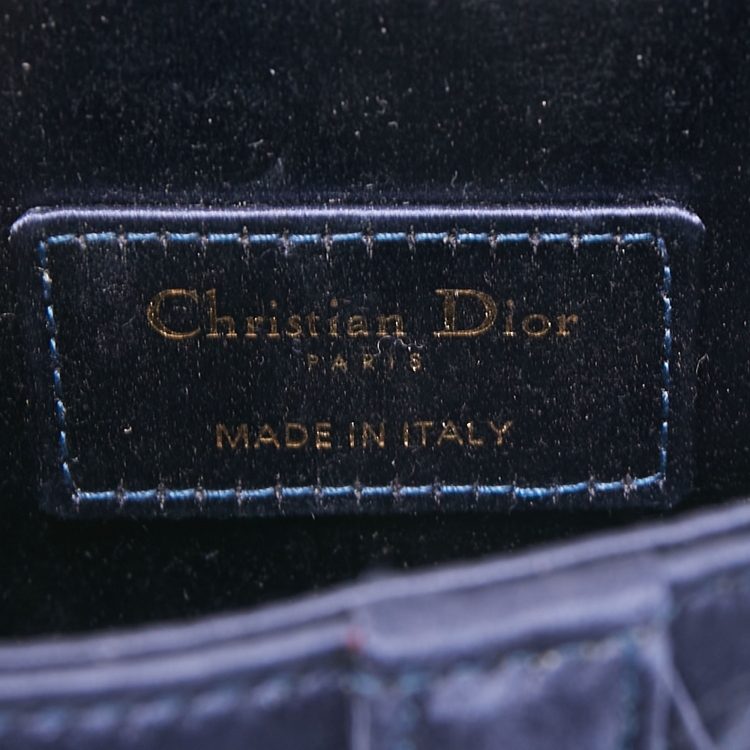 Pre Owned Dior Blue Satin Mini Crystal Embellished Logo Saddle Bag