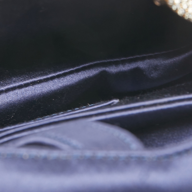 Pre Owned Dior Blue Satin Mini Crystal Embellished Logo Saddle Bag