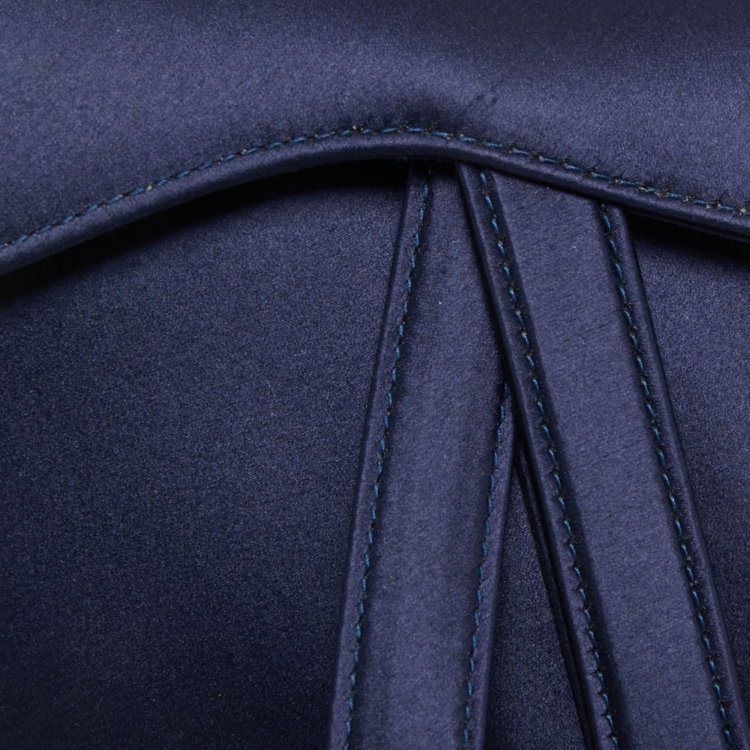 Pre Owned Dior Blue Satin Mini Crystal Embellished Logo Saddle Bag