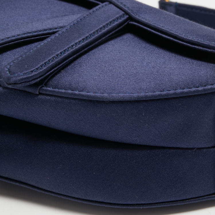 Pre Owned Dior Blue Satin Mini Crystal Embellished Logo Saddle Bag