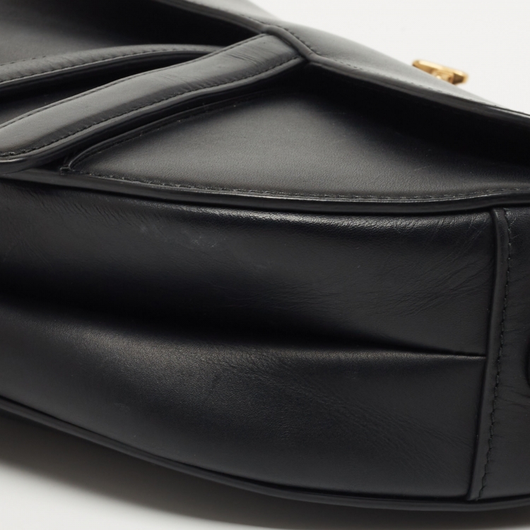 Pre Owned Dior Black Leather Medium Saddle Bag
