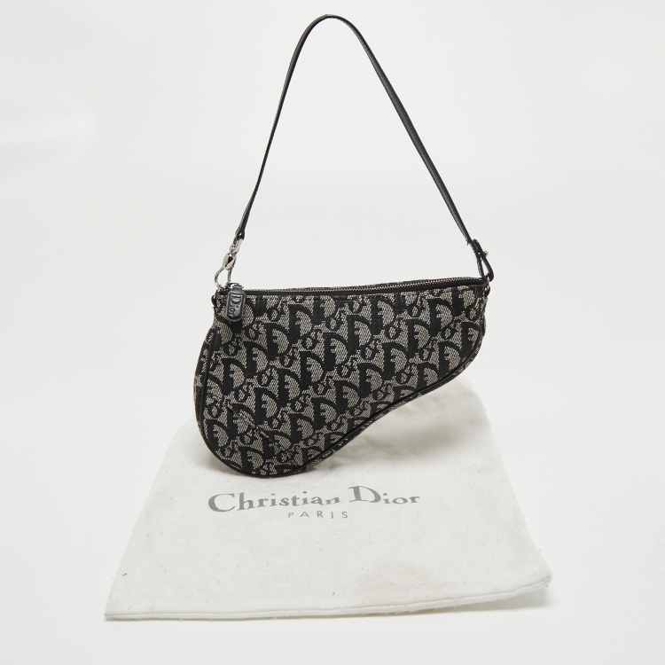 Pre Owned Dior Black Oblique Canvas and Leather Trotter Saddle Bag