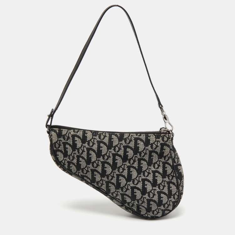 Pre Owned Dior Black Oblique Canvas and Leather Trotter Saddle Bag