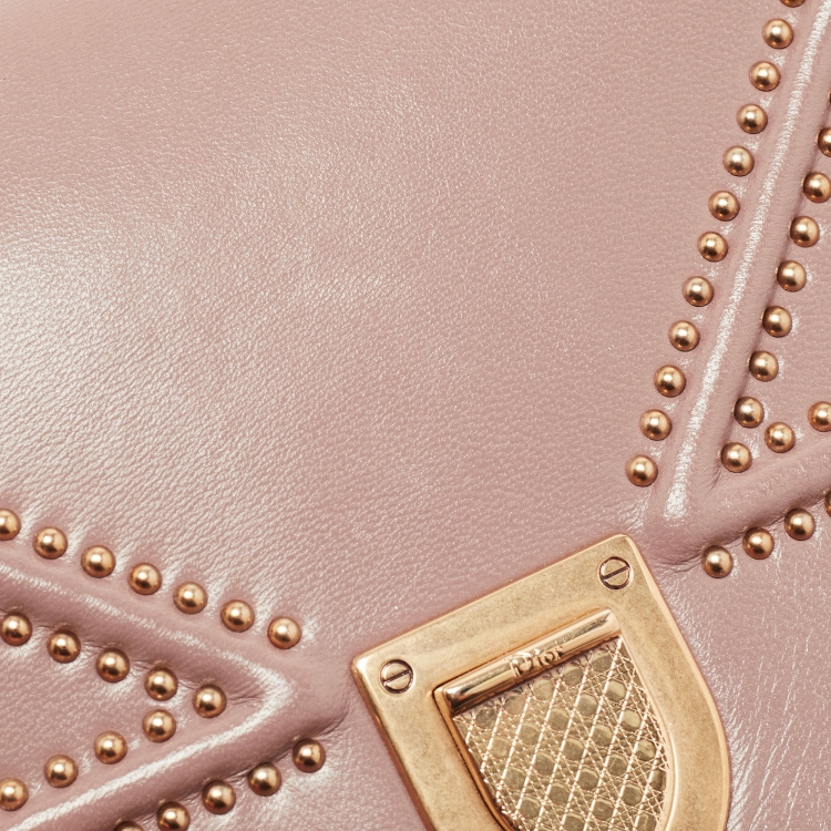 Pre Owned Dior Pink Leather Studded Diorama Wallet on Chain