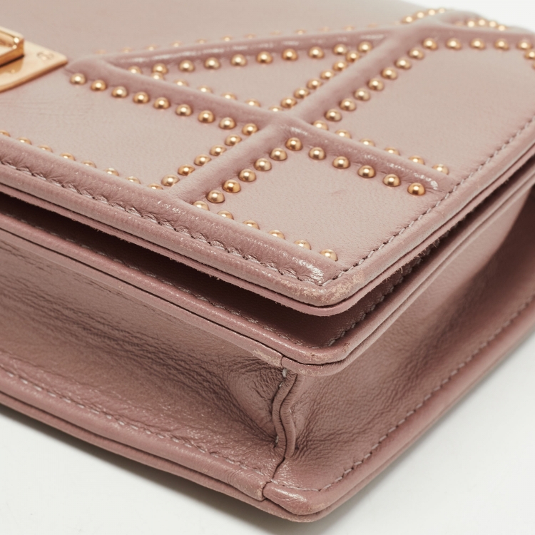 Pre Owned Dior Pink Leather Studded Diorama Wallet on Chain