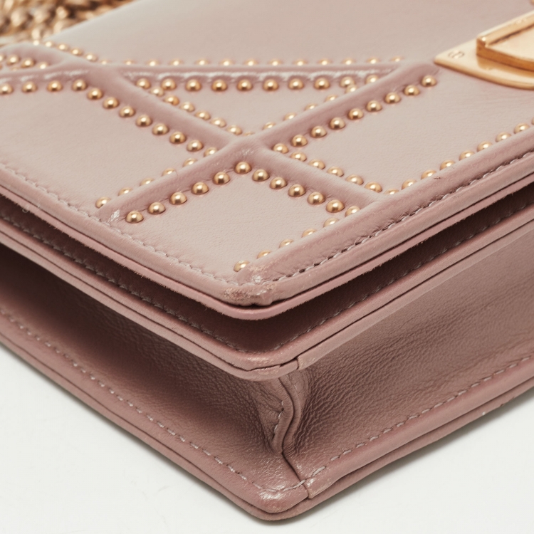 Pre Owned Dior Pink Leather Studded Diorama Wallet on Chain