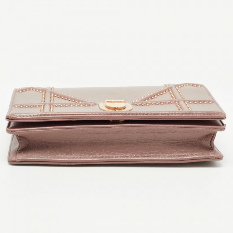 Pre Owned Dior Pink Leather Studded Diorama Wallet on Chain