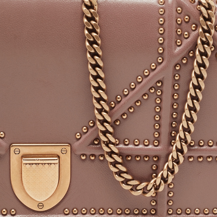 Pre Owned Dior Pink Leather Studded Diorama Wallet on Chain