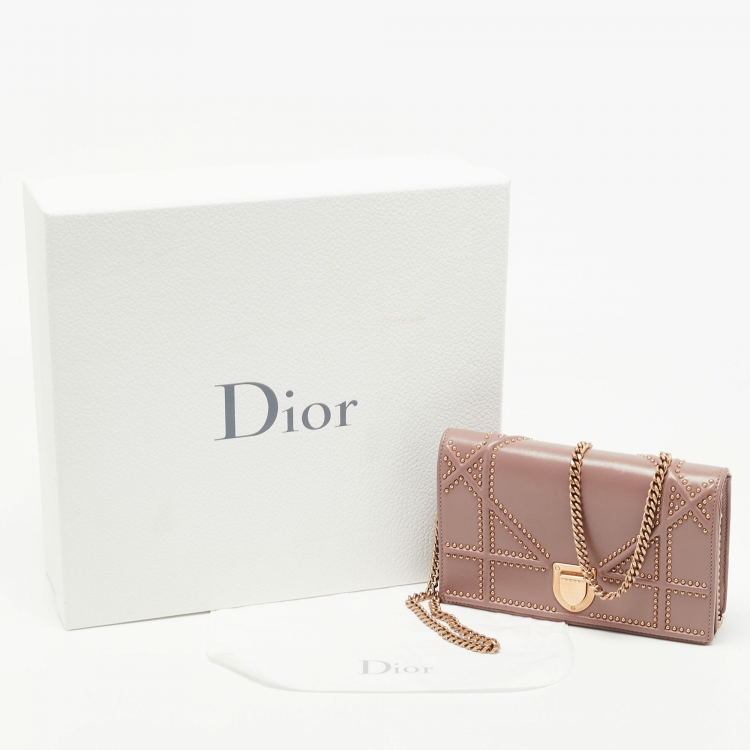 Pre Owned Dior Pink Leather Studded Diorama Wallet on Chain