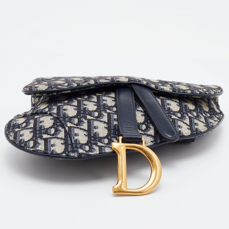 Pre Owned Dior Blue Oblique Canvas and Leather Saddle Belt Bag