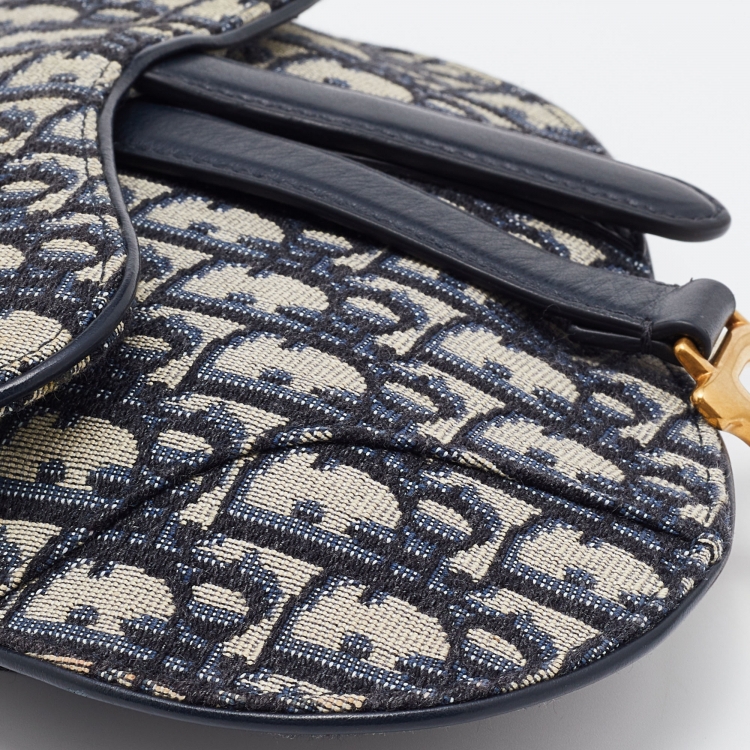 Pre Owned Dior Blue Oblique Canvas and Leather Saddle Belt Bag