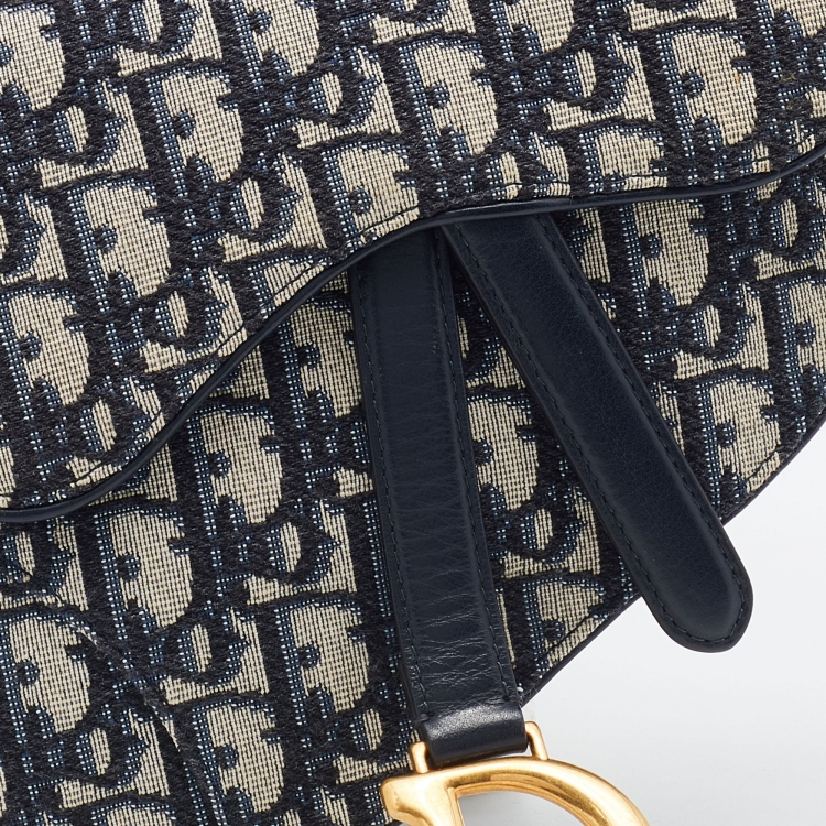 Pre Owned Dior Blue Oblique Canvas and Leather Saddle Belt Bag