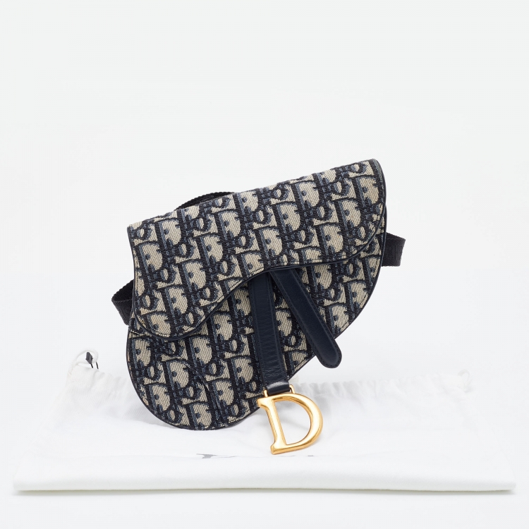 Pre Owned Dior Blue Oblique Canvas and Leather Saddle Belt Bag