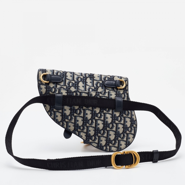 Pre Owned Dior Blue Oblique Canvas and Leather Saddle Belt Bag
