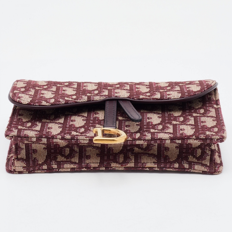 Pre Owned Dior Burgundy Oblique Canvas and Leather Saddle Belt Bag