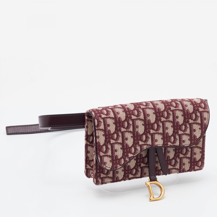 Pre Owned Dior Burgundy Oblique Canvas and Leather Saddle Belt Bag