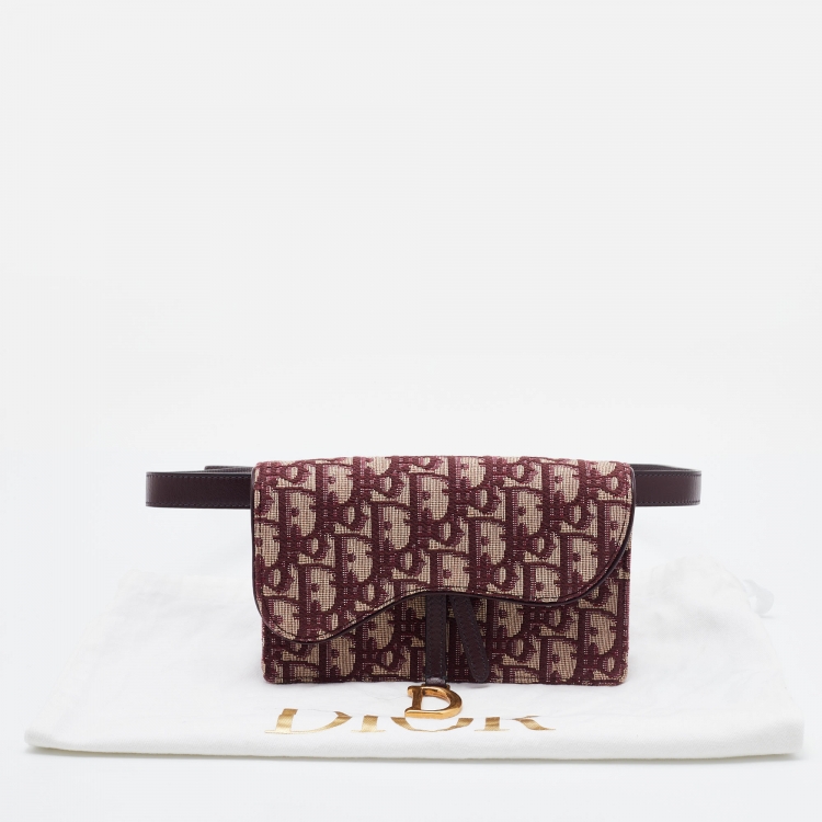 Pre Owned Dior Burgundy Oblique Canvas and Leather Saddle Belt Bag