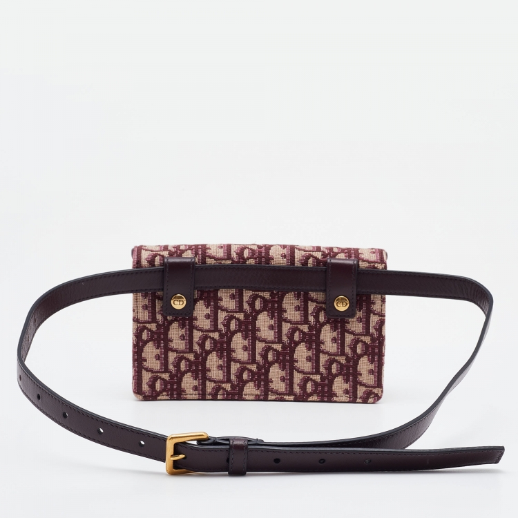 Pre Owned Dior Burgundy Oblique Canvas and Leather Saddle Belt Bag