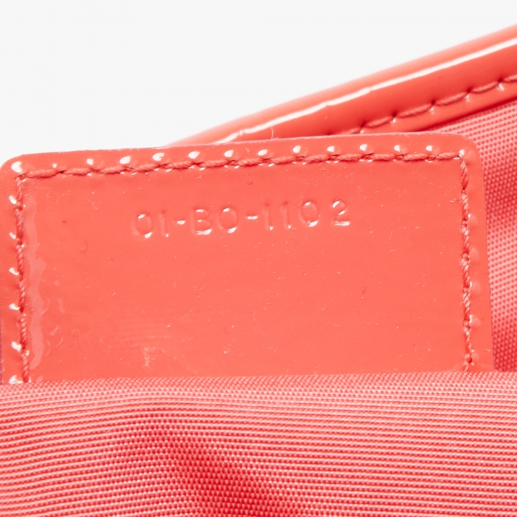 Pre Owned Dior Coral Pink/Beige Cannage Canvas and Patent Leather Medium Panarea Shopper Tote