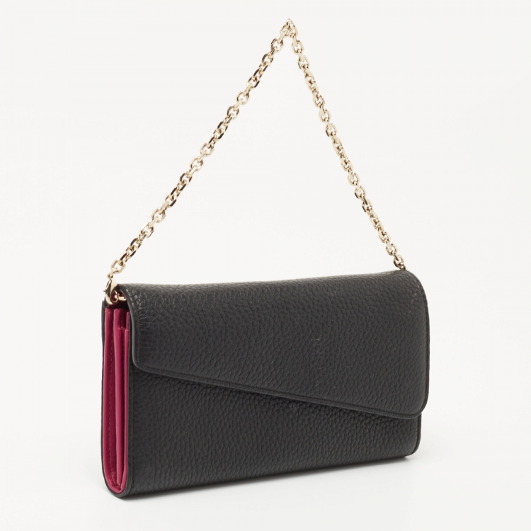 Pre Owned Dior Black/Pink Leather Diorissimo Rencontre Chain Wallet