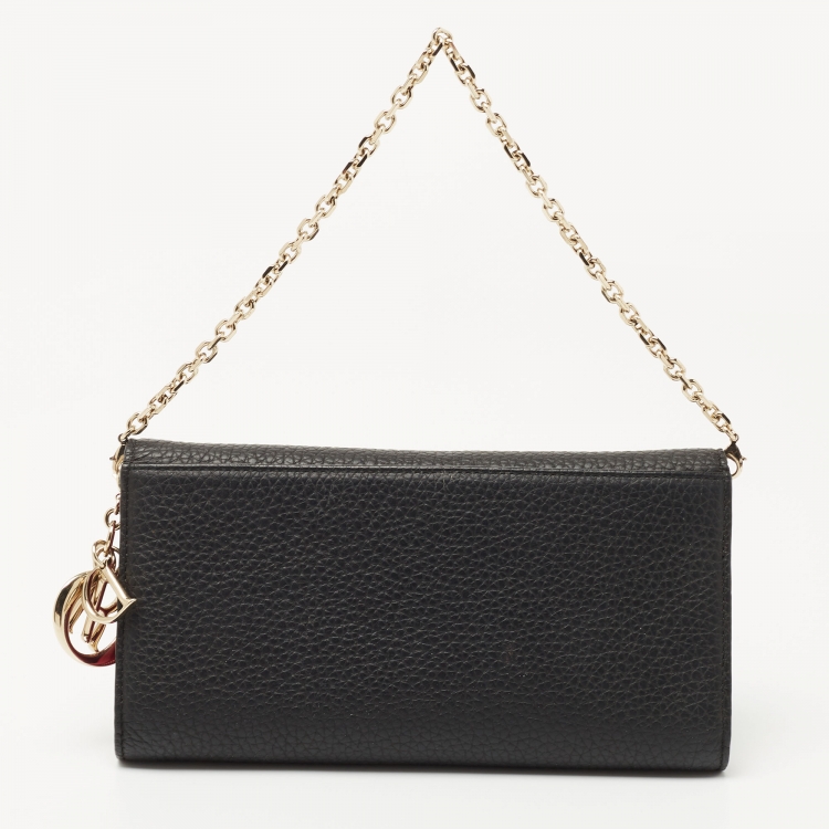 Pre Owned Dior Black/Pink Leather Diorissimo Rencontre Chain Wallet