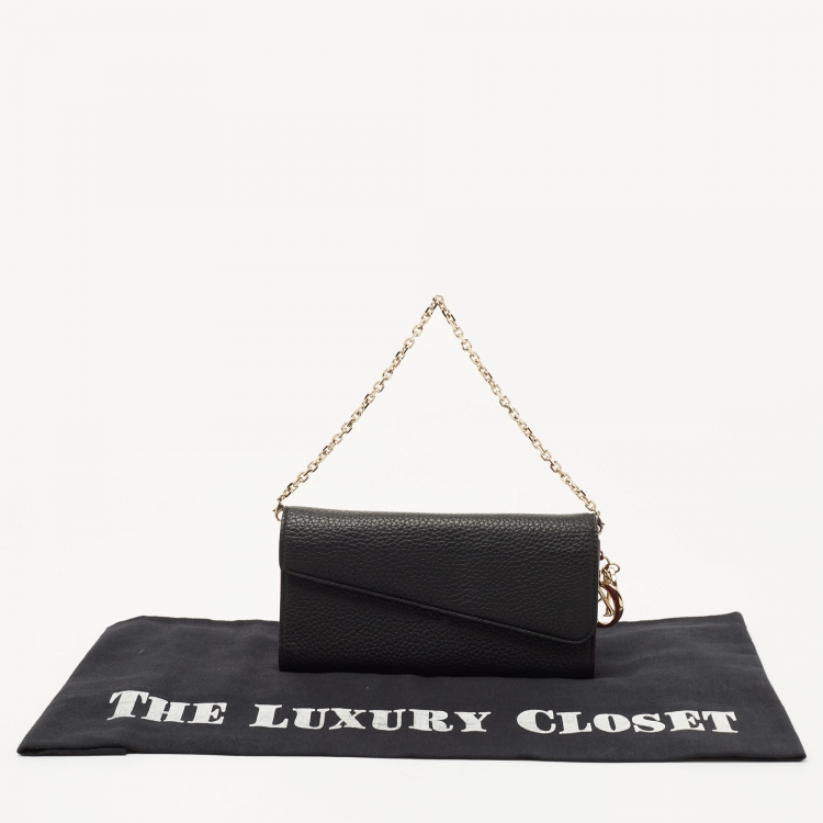 Pre Owned Dior Black/Pink Leather Diorissimo Rencontre Chain Wallet