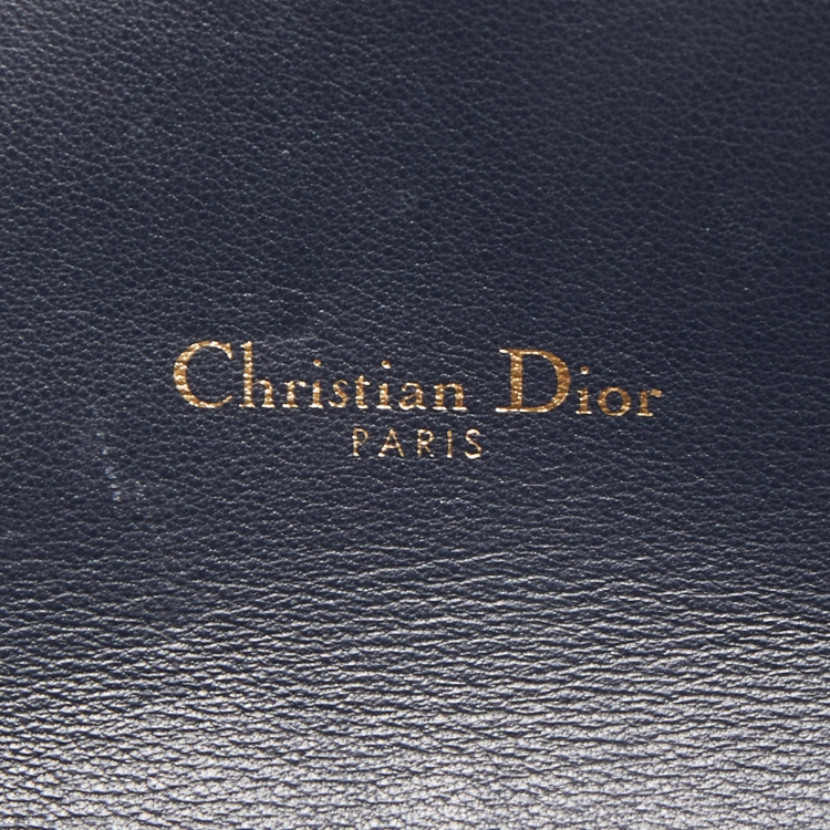Pre Owned Dior Navy Blue Oblique Canvas and Leather Saddle Wallet On Chain