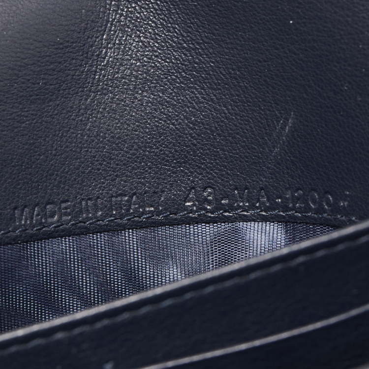 Pre Owned Dior Navy Blue Oblique Canvas and Leather Saddle Wallet On Chain