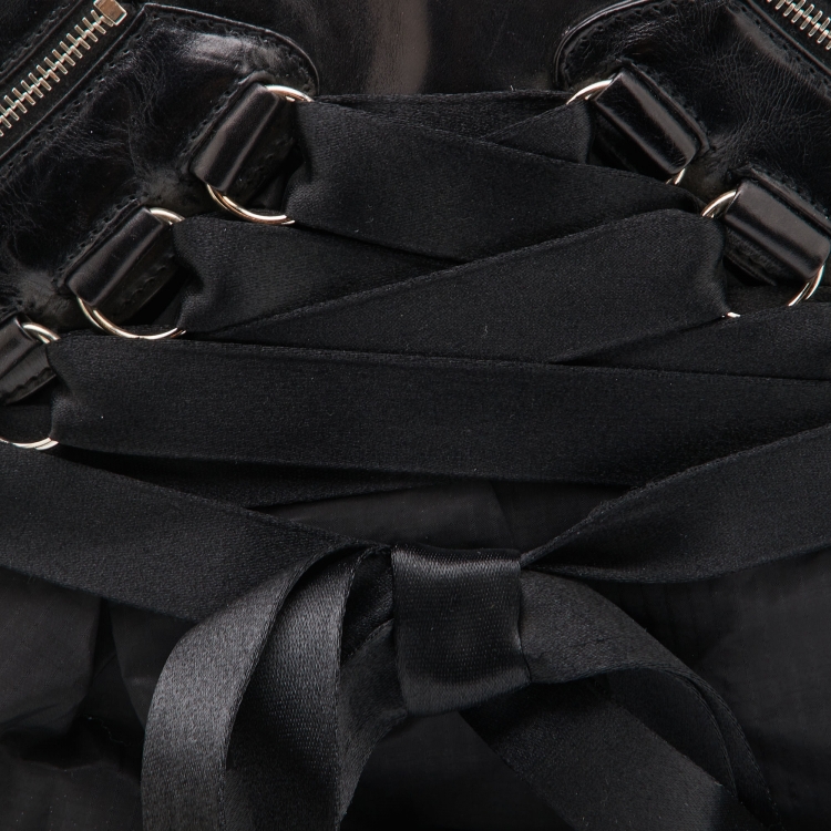 Pre Owned Dior Black Leather and Nylon Corset Ballet Hobo