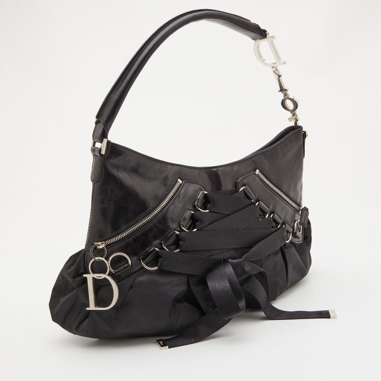 Pre Owned Dior Black Leather and Nylon Corset Ballet Hobo