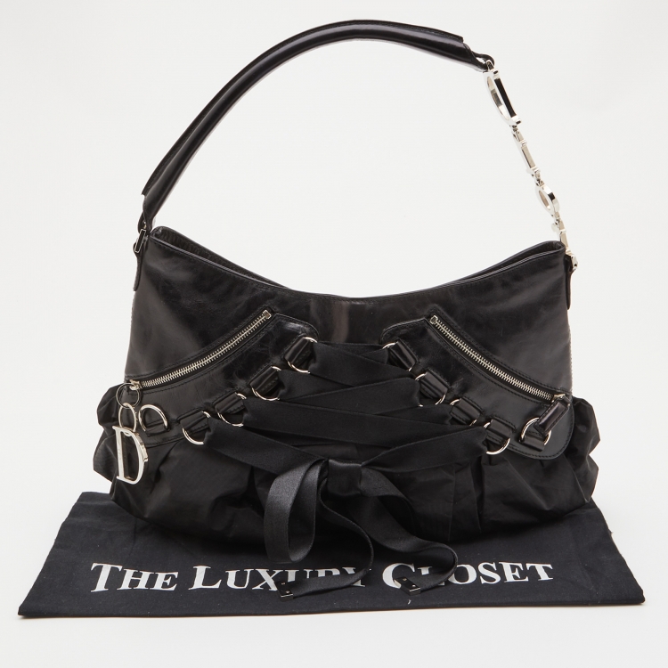 Pre Owned Dior Black Leather and Nylon Corset Ballet Hobo