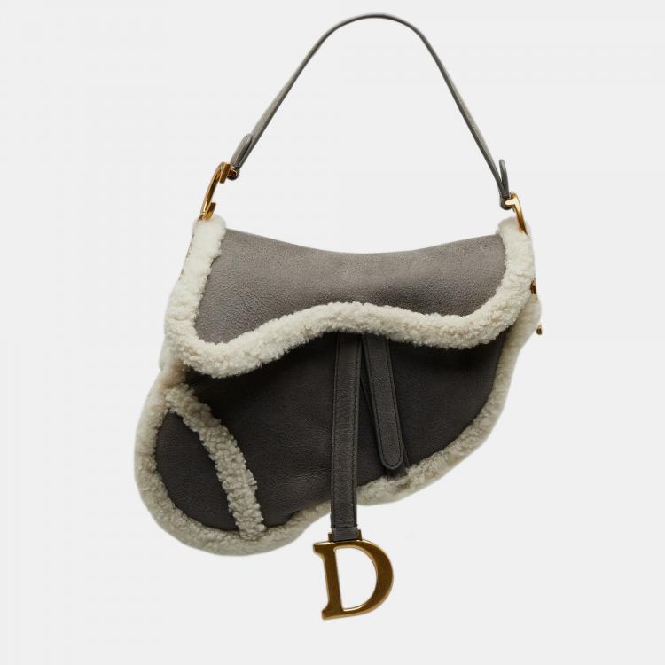 Saddle Bag Gray Dior Oblique Motif Shearling