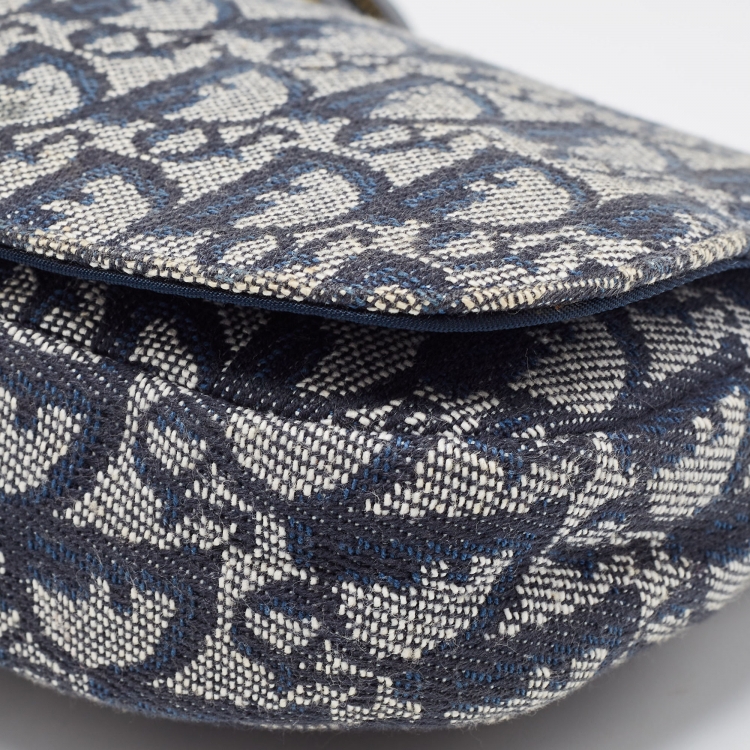 Pre Owned Dior Navy Blue Oblique Canvas and Leather Malice Hobo