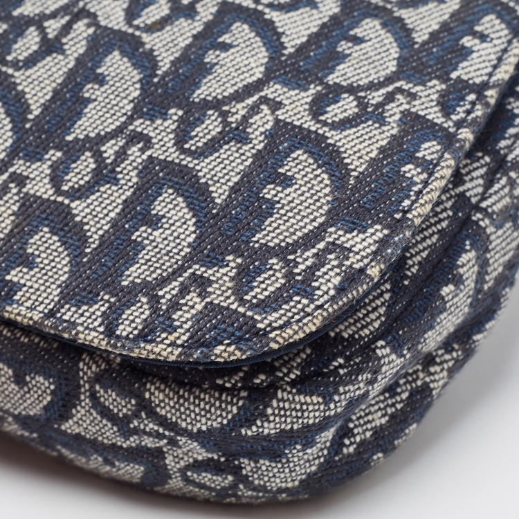 Pre Owned Dior Navy Blue Oblique Canvas and Leather Malice Hobo