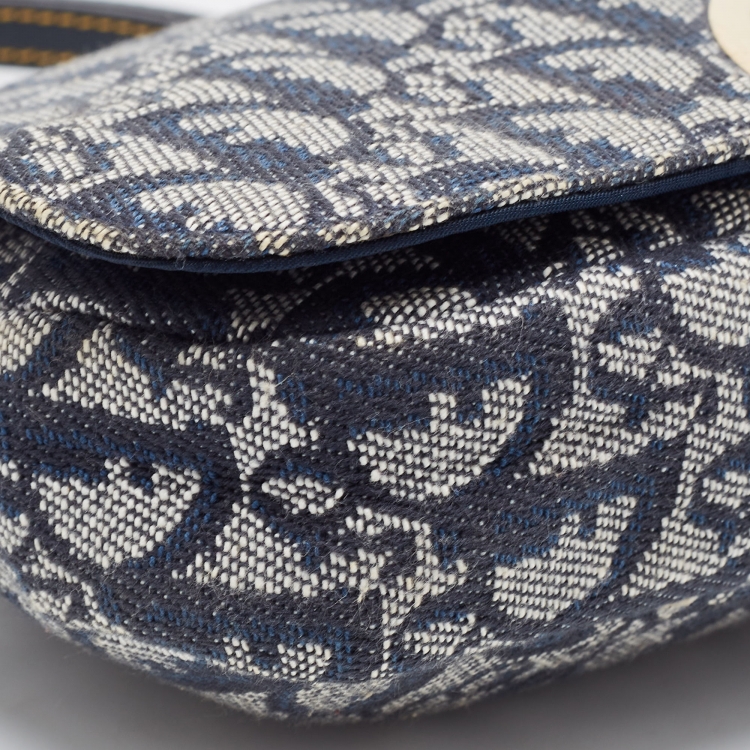 Pre Owned Dior Navy Blue Oblique Canvas and Leather Malice Hobo