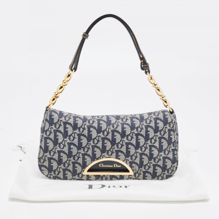 Pre Owned Dior Navy Blue Oblique Canvas and Leather Malice Hobo