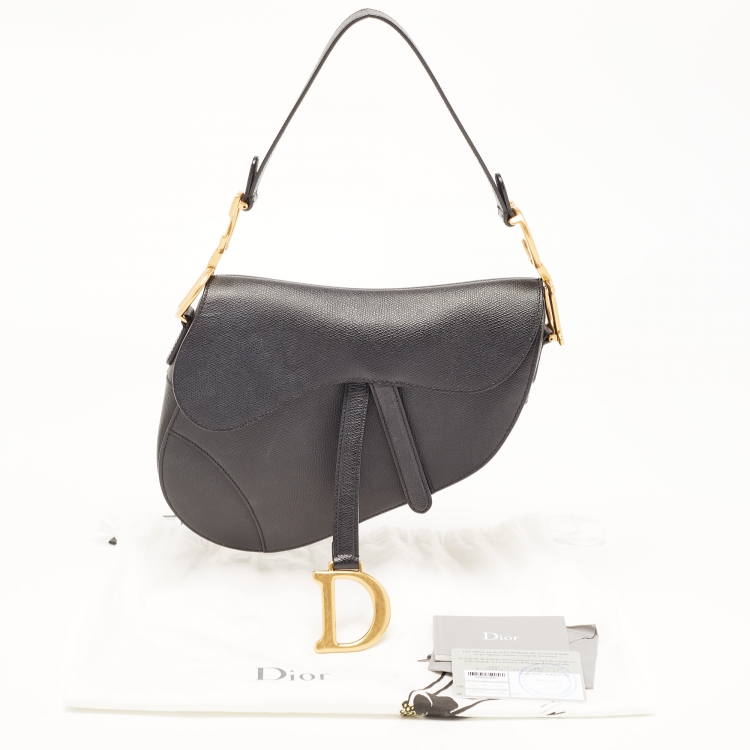 Pre Owned Dior Black Grained Leather Saddle Bag