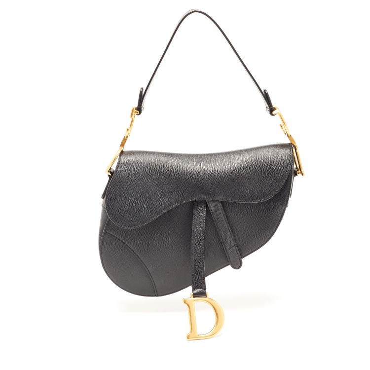Pre Owned Dior Black Grained Leather Saddle Bag