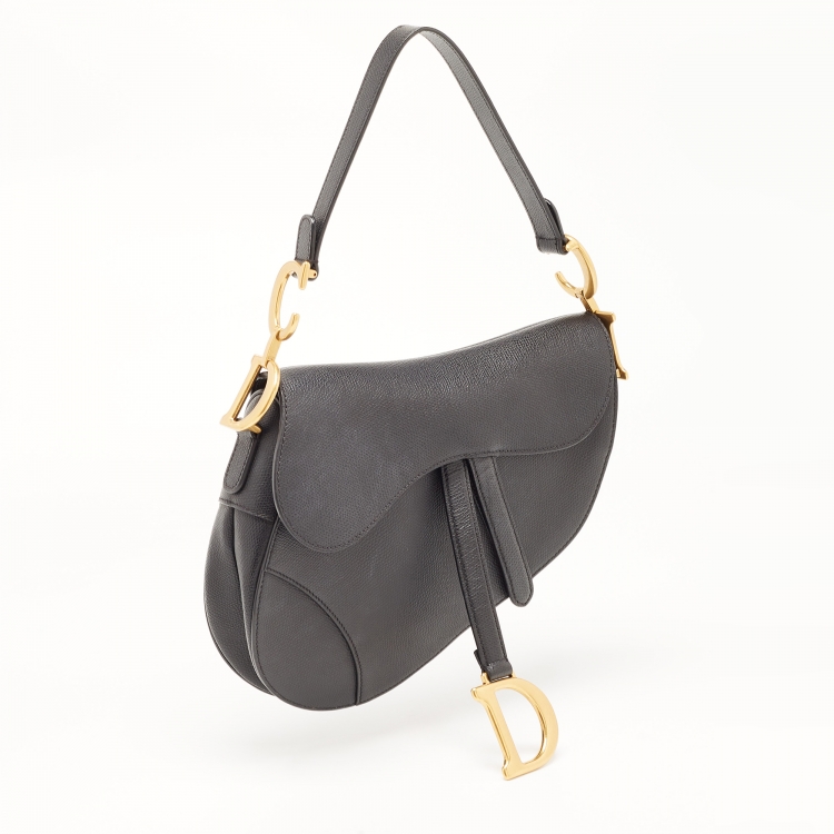 Pre Owned Dior Black Grained Leather Saddle Bag