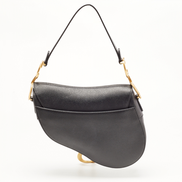 Pre Owned Dior Black Grained Leather Saddle Bag