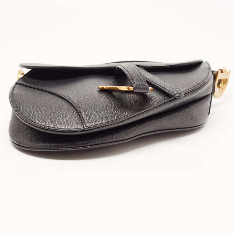 Pre Owned Dior Black Grained Leather Saddle Bag