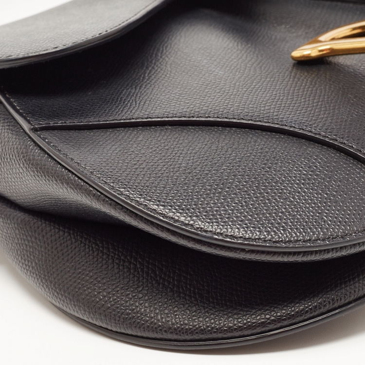 Pre Owned Dior Black Grained Leather Saddle Bag