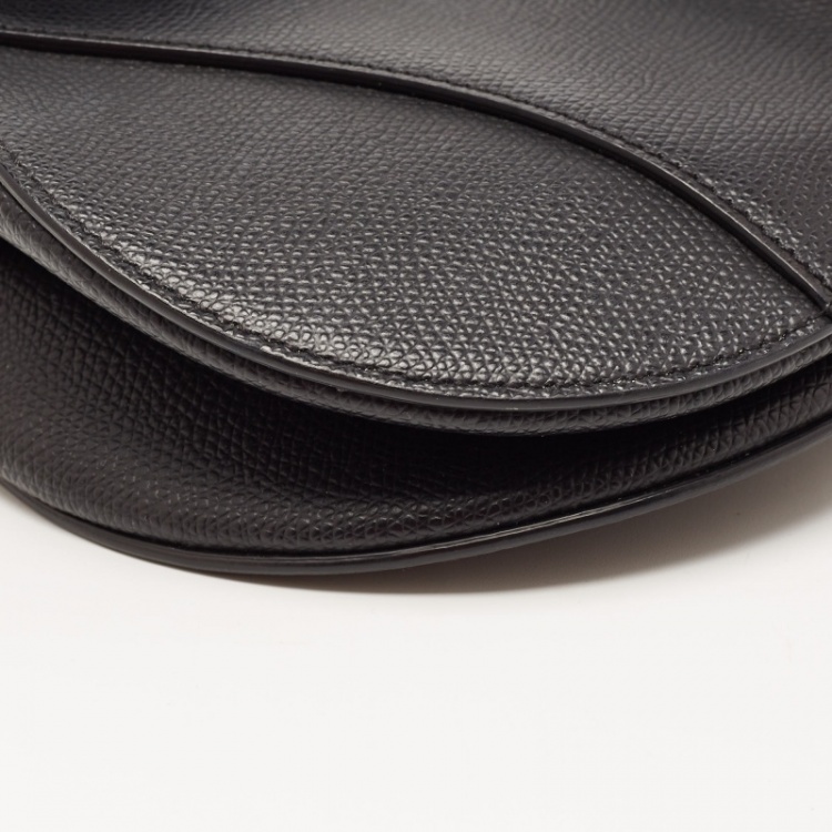 Pre Owned Dior Black Grained Leather Saddle Bag