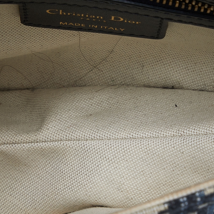 Pre Owned Dior Navy Blue Oblique Canvas and Leather Saddle Bag