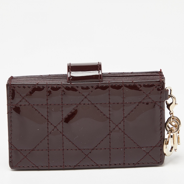 Pre Owned Dior Burgundy Cannage Patent Leather Lady Dior 5 Gusset Card Holder