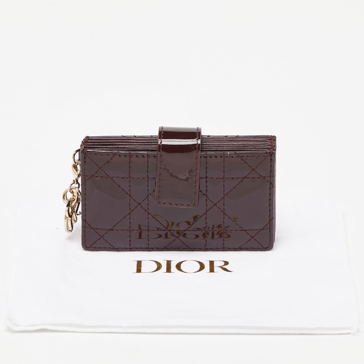 Pre Owned Dior Burgundy Cannage Patent Leather Lady Dior 5 Gusset Card Holder