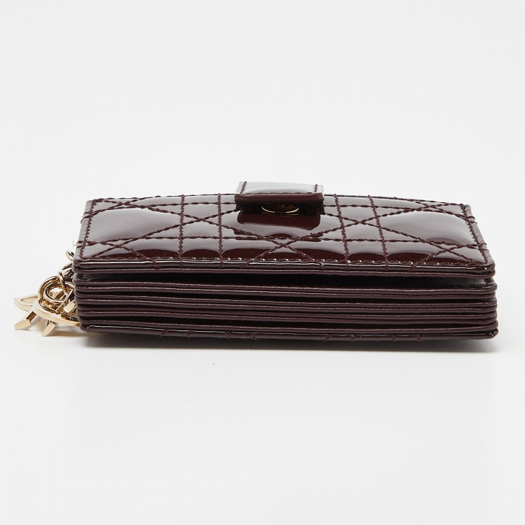 Pre Owned Dior Burgundy Cannage Patent Leather Lady Dior 5 Gusset Card Holder