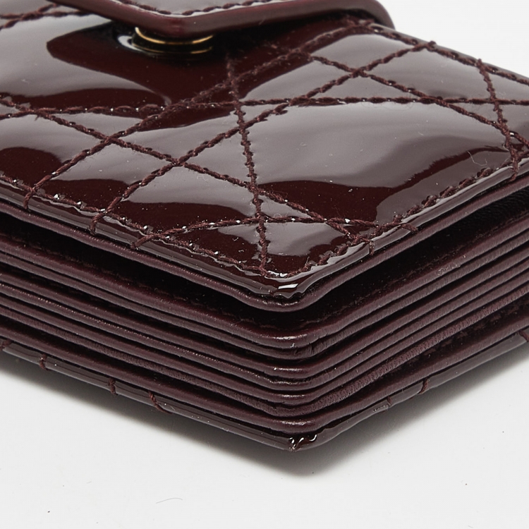 Pre Owned Dior Burgundy Cannage Patent Leather Lady Dior 5 Gusset Card Holder