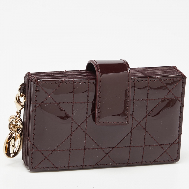 Pre Owned Dior Burgundy Cannage Patent Leather Lady Dior 5 Gusset Card Holder